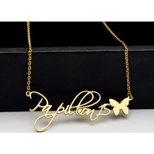 V Attract Custom Name Necklace Women Gold Chain Stainless Steel Cursive With butterfly Name Necklaces Personalized Jewelry Gifts