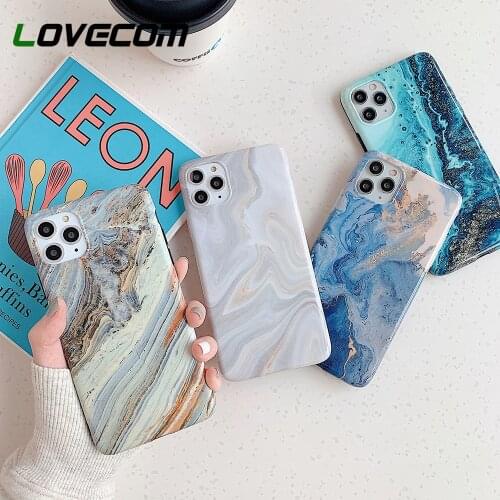 LOVECOM Retro Marble Texture Phone Case For iPhone 12 11 Pro Max 12 Mini XR X XS Max 7 8 6 Plus Soft IMD Chic Phone Back Cover