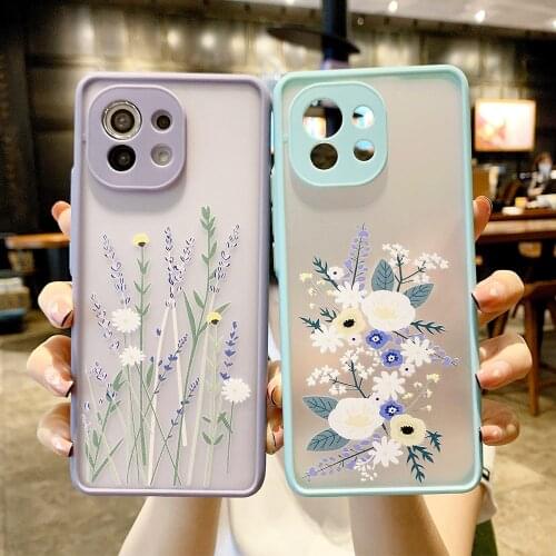 Ins Style Flower Leaf Twig Phone Case For Xiaomi Redmi Note 10 9 Pro Mi 11 Lite Mi 10T Pro Poco X3 NFC Soft TPU + PC Matte Cover