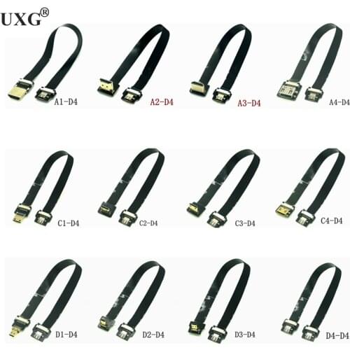 D4 FPV Dual Up Angled 90 Degree HD-Type A Male To Male HDTV FPC Flat Cable For Multicopter Aerial Photography 10CM 50CM