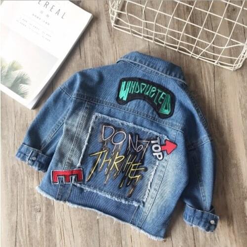 2018 spring new girl denim jacket Printed kids girls jeans coats children coats clothes