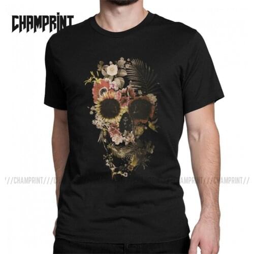 Mens T-Shirt Garden Skull Light Funny 100% Cotton Tees Short Sleeve Dark Death Skeleton T Shirts Round Neck Clothing