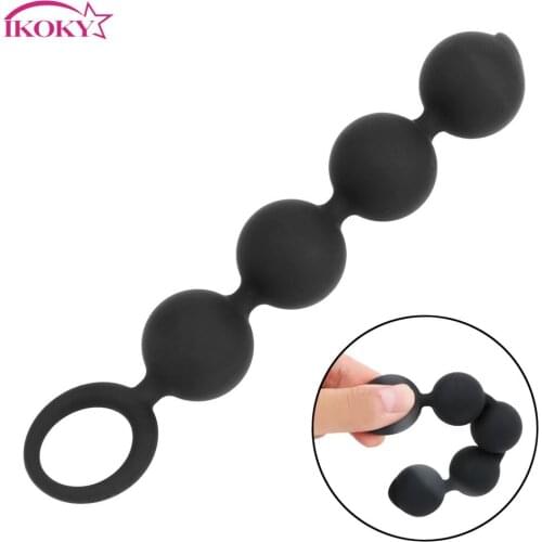 IKOKY Anal Beads Erotic with Pull Ring Sex Toys for Women Men 4 Balls Butt Plug Prostate Massage Silicone