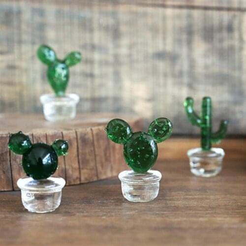 Cactus Ornaments Good Craftsmanship Decorative Glass Miniature Cactus Bonsai Figurine for Table