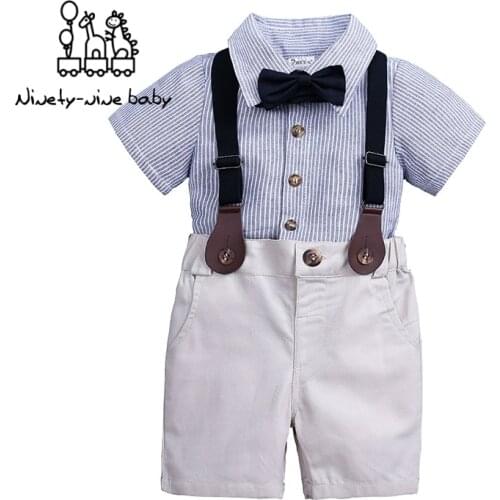 Baby Boys Gentleman Clothes Sets Wedding Party Birthday Newborn Infant Boy Costumes Clothes StripeTops+Shorts 2Pcs Kids Outfits