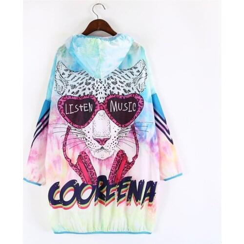 Women Harajuku Bomber Jacket Women Print Loose Windbreaker Coats Autumn Long Sleeve Zipper Jackets Outwear Thin