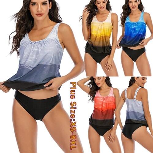 Summer Woman Sexy two Pieces Swimsuit Bikini New Push Up Tankini Set Beachwear Big Size Gradient Sexy Bathing swim Suit