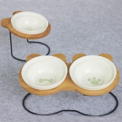 Pet Bowl metal Shelf Ceramic Feeding Drinking Bowls for Dogs Cats Pet Feeder Accessories Wood Cat Dining Table CW252