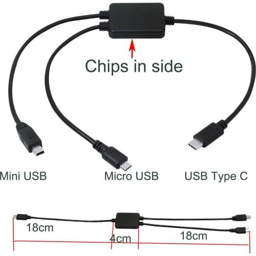1pc Multifunction USB 2 in 1 USB Type 3.1 C Male to Micro USB & Mini USB Male Cord Data Charging Adapter Splitter Cable