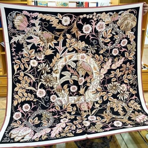Fashion Scarves for Women Shawl Print Silk Satin Hijab Scarf Female Bandana 110cm Luxury Brand Square Shawls Scarfs 16mm Thick