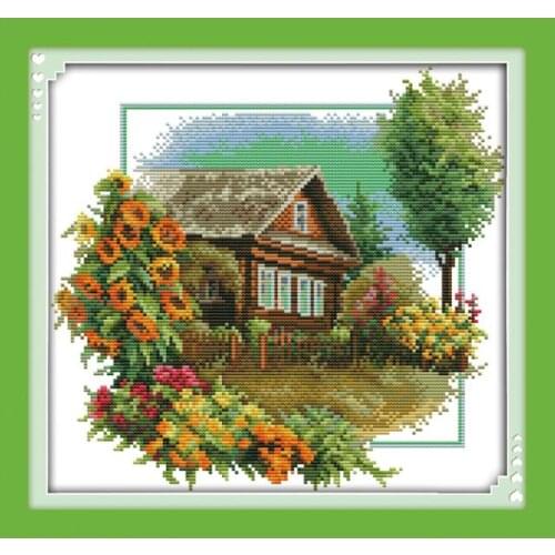 House with flowers cross stitch kit landscape14ct 11ct count printed canvas stitching embroidery DIY handmade needlework