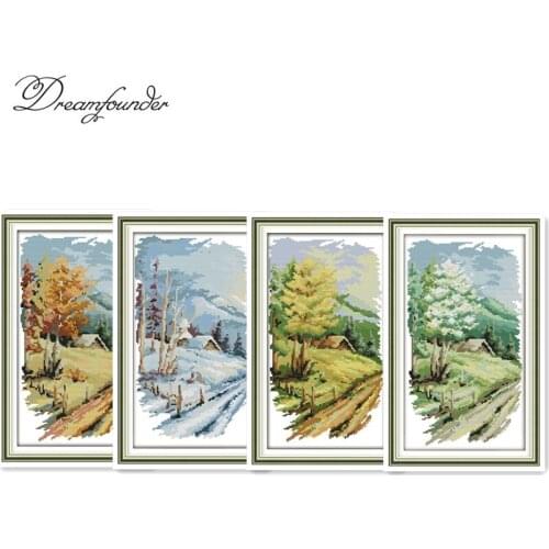 Long version of thefour seasons cross stitch kit aida 14ct 11ct count printed canvas stitches embroidery DIY handmade needlework