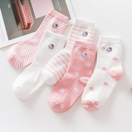 5 Pairs Autumn Winter New Cute Cotton Socks Casual Fashion Comfortable Soft Women Socks Cartoon Stripes Sweet Lovely Girl Socks