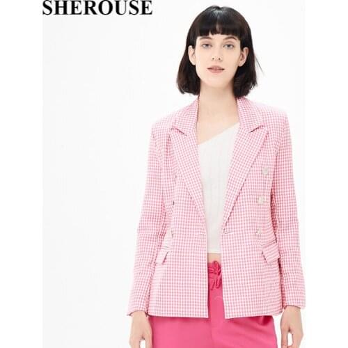2021 New Blazer Women Checkered Buttoned Long Sleeve Slim Blazers Chic Lady Fashion Casual Suit Women