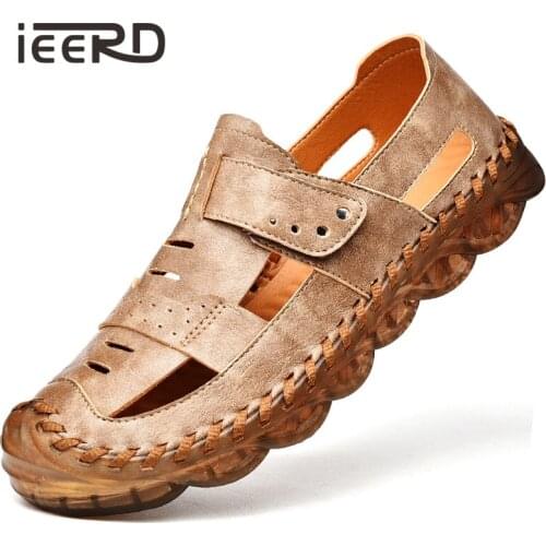 2021 Summer New Microfiber Leather Mens Sandals Howllow-Out Breathable Summer Shoes Outdoor Beach Sandals Transparent Sole
