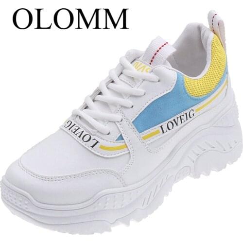 OLOMM Small White Shoes Womens Mesh Sneakers 2020 New Casual Shoes Daddy Shoes Increase Womens Shoes Large Size TY-40