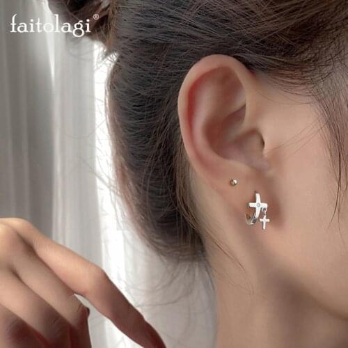 Punk Double Cross Earrings Hip Hop Crystal Geometric Circle Pendant Earring Women Cool Girl Piercing Ear Jewelry Gift