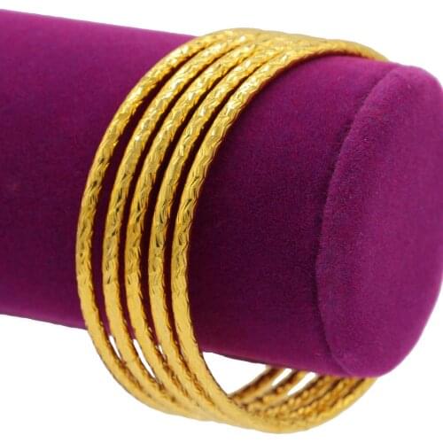 PINXUN 5pcs Round Bangles Ethiopian Southeast Asia Wedding Bracelet Women Men Gold Color Dubai Bangle Jewelry Party Gift XTE23