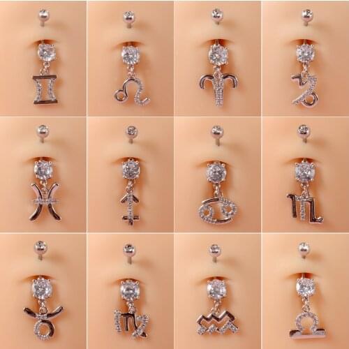 1pcs 12 Star CZ Belly Button Ring Navel Piercings Surgical Steel Ombligo Ball Nombril Woman Sexy Body Piercing Jewelry 1.6mm/14g
