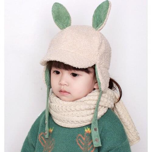 Casual Warm Childrens Ear Cap Winter Lamb Wool Korean Version Boys Girls Rabbit Ears Lei Feng Hat Baby Warm Baby Kids Hat