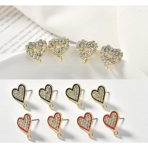 Handmade zircon decoration heart shape alloy women stud charms earrings diy jewelry pendants accessory