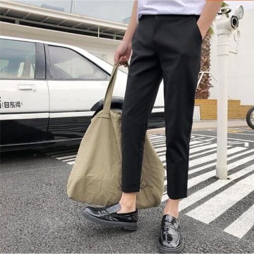 S-5xl Nine Pants Men Korean Slim Feet Pants Students Summer Solid Color Trousers Youth Casual Tide Pencil Pants Men Ankle Pants