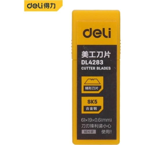 Deli 10pc Folding Trapezoid Cutting Blade Art Carpet Cutter Replaceable Utility Special SK5 Electrician Knife T-blade Cuchillo