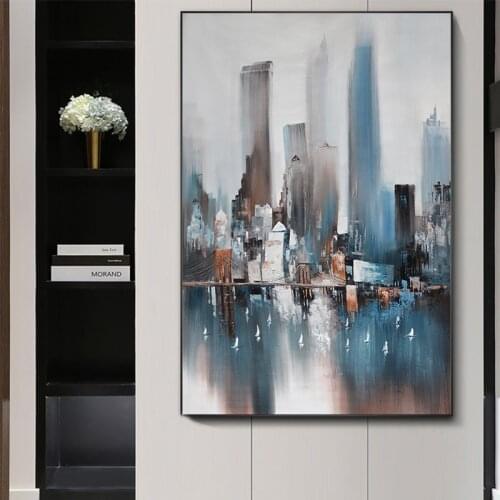 Modern Abstract Building Canvas Painting City Landscape Poster Print Wall Art Pictures For Pub Living Room Aisle Home Decorative