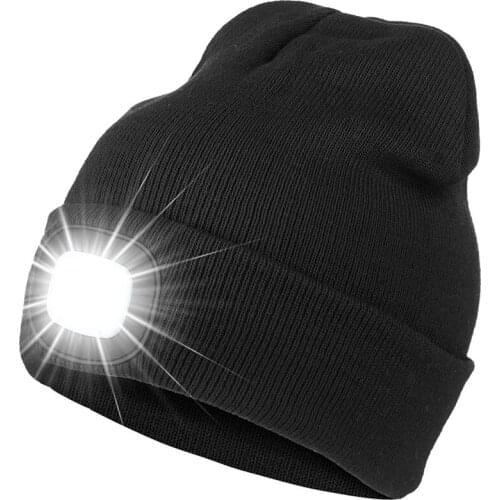 LED Beanie Hat with Light, Rechargeable Bright LED Headlight Cap, Unisex Winter Warm Knitted Hats, for Running Hiking
