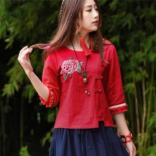 Chinese Style Clothing Women Fahion 2020 Summer Linen Vintage Retro Shirt Tang Suit Breathable Casual Hanfu Cheongsam Top 30779