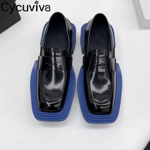 JAWAKYE 2021 Genuine Leather Women Pumps Slip On Square Toe Platform Shoes Women Casual Lace Up Chunky Heel Shoes Female Spring