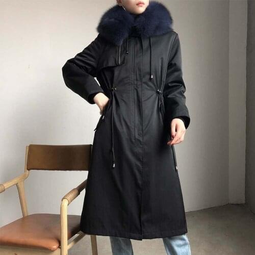 2021 New Real Fur Coat Winter Jacket Waterproof Women Natural Fox Fur Collar Hood Real Rabbit Fur Lining Removable Slim