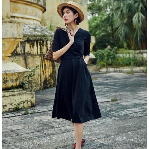 2019 Summer New Womens Dress V-neck Slim High Waist A Word Temperament Lazy Sleeve Dress For Women