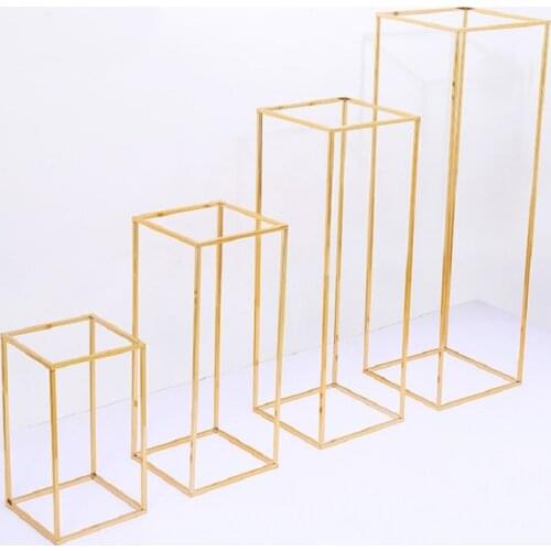 Gold Flower Vase Floor Vases Column Stand Metal Road Lead Wedding Table Centerpiece Flower Rack Event Party Decorat