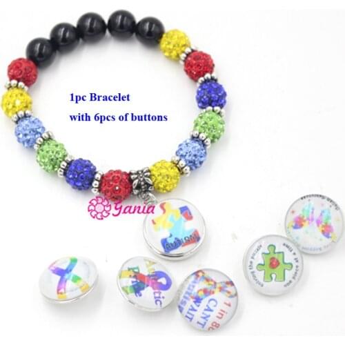 1PC Bracelet 6PCS Button Interchangeable 18mm Button Puzzle Autism Awareness Beaded Flex Autism Bracelets Jewelry Pulsera Bijoux