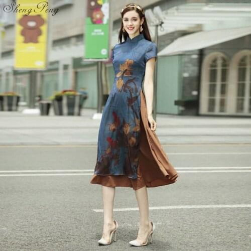 2018 summer chinese traditional dress vietnam ao dai half sleeve dress Women Chinese Traditional Dress Q301