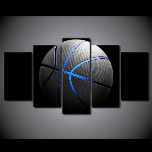 No Framed Canvas 5Pcs Blue Grey Basketball Sport Wall Art Posters Picture Painting Home Decor Accessories Living Room Decoration
