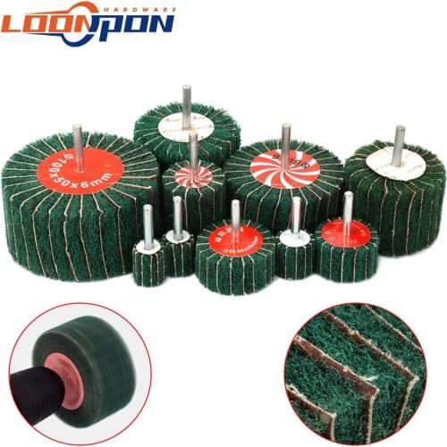 20mm-100mm Interleaf Non-woven Flap Sanding Wheel 180# 6mm Shank Fiber Abrasive Scouring Pad Polishing Grinding Wheel For Metal