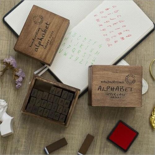 Anglais Cursive Digital English Stamp Wooden Alphabet Digital Letters DIY Seal Set Standardized Stamps 28 Pieces Decoration