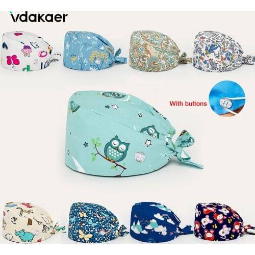 Anime Fashion cotton Light cute cartoon print hat adjustable scrub hats beauty salon working hat laboratory pet shop scrubs caps