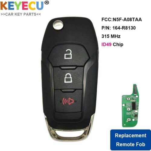 KEYECU Flip Remote Control Car Key for Ford F150 F250 F350 2015-2019, F-450 F-550 Explorer, FOB 3 Buttons - 315MHz - N5F-A08TAA