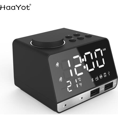 4.2 Inch Alarm Clock Radio Bluetooth Speaker with Dual USB Charging Port Snooze Table Clock Thermometer LED Dimmable Display