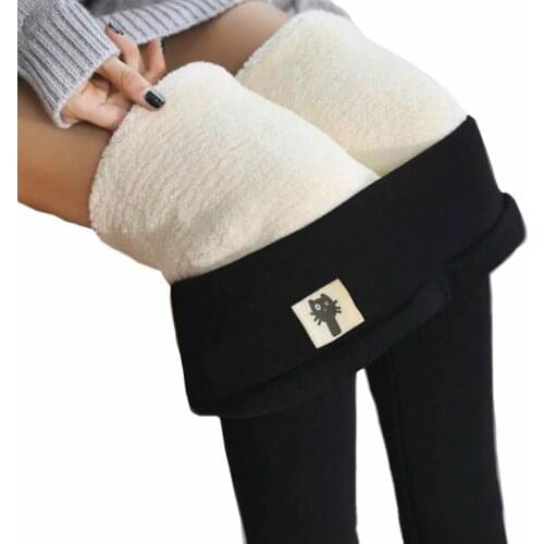 Black Women leggings warm pants winter skinny thick velvet casual wool fleece Female Trousers Lambskin Cashmere Ladies Plus Size