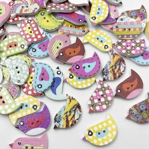 100Pcs/lot Mixed Color mix Cute Birds Botones 2 Holes Printing Wooden Buttons Scrapbooking Sewing Accessories Knopf WB343