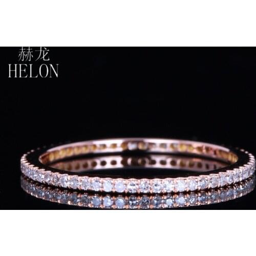 HELON Solid 10k Rose Gold Stackable Pave Brilliant Natural Diamond Full Eternity Engagement Ring Women Fine Jewelry Diamond Ring