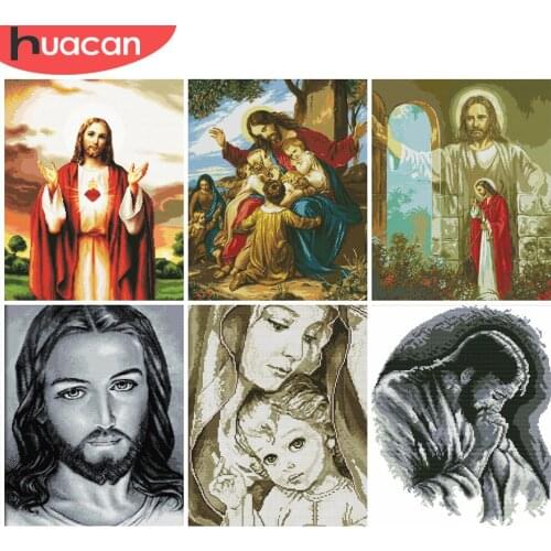 HUACAN DIY Cross-Stitch Portrait White Canvas Embroidery Needlework Sets Cross Stitch Jesus 11CT 14CT Kits Home Decoration