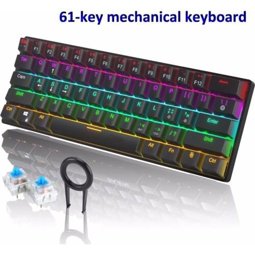 Gaming Keyboard 61-key for Tablet Desktop Office Type-C Wired Mechanical Keyboard LED Backlit Game Laptop