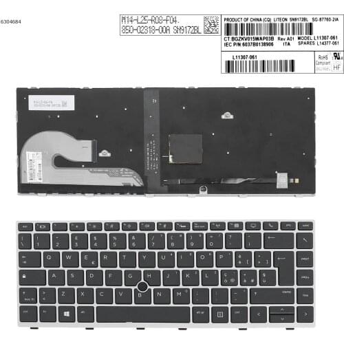 Italian New Replacement Keyboard for HP EliteBook 840 G5 846 G5 745 G5 Laptop Silver Frame Black Key with Backlit & Pointer