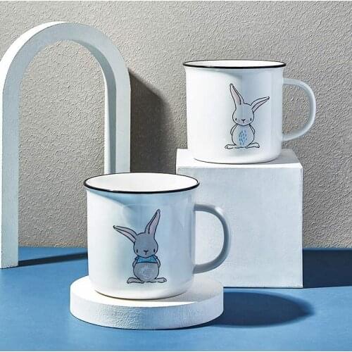 Cute Cartoon Rabbit Ceramic Mugs Creative Imitation Enamel Mug Breakfast Milk Coffee Cup Office Household Drinkware Funny Gift