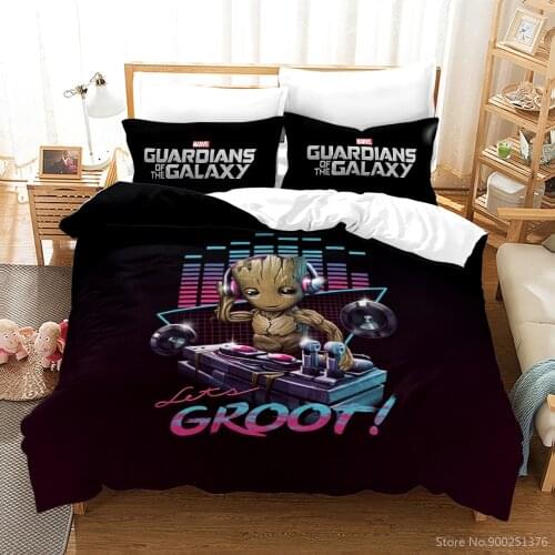 Disney Cartoon Music Groot Superhero Bedding Set Guardians of The Galaxy Duvet Cover Set Comforter Cover Set for Kids Boys Gift